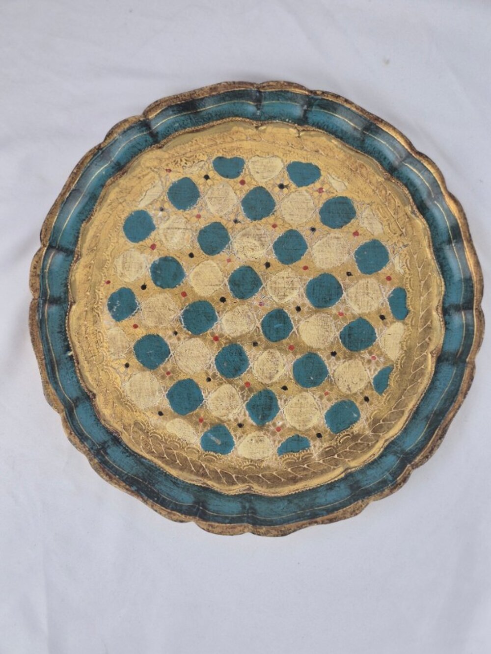 Italian Florentine Giltwood Serving Tray Round Scalloped Edge